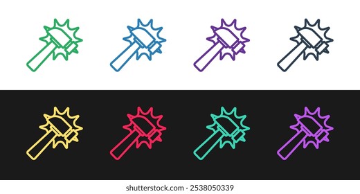 Set line Hammer icon isolated on black and white background. Tool for repair.  Vector