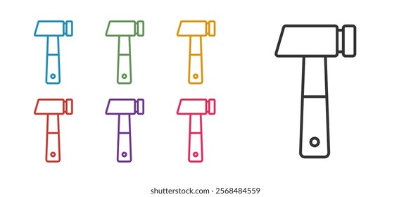 Set line Hammer icon isolated on white background. Tool for repair. Set icons colorful. Vector