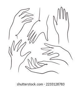 Set of line hand gesture silhouettes. Hand drawn vector illustrations. 