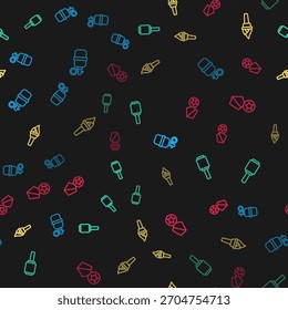 Set line Hand grenade, Anti-tank hand, Torch flame and Military reward medal on seamless pattern. Vector