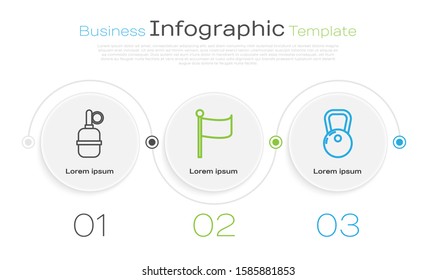 Set line Hand grenade , Flag  and Kettlebell . Business infographic template. Vector