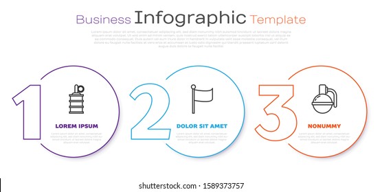 Set line Hand grenade , Flag  and Hand grenade . Business infographic template. Vector