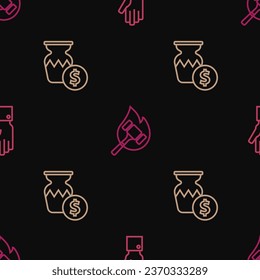Fijar la línea de la subasta de la mano, Subasta jarrón antiguo y martillo en un patrón ininterrumpido. Vector