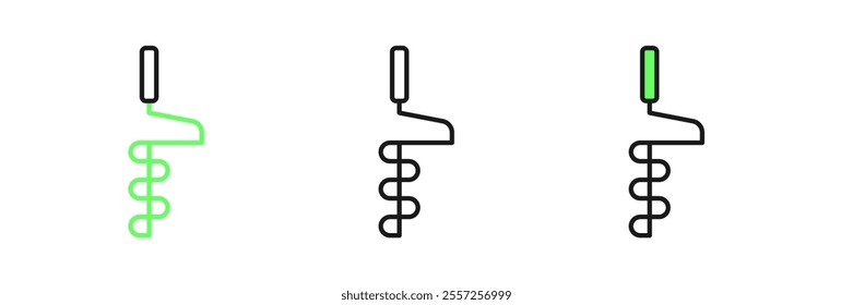 Set line Hand ice drill for winter fishing icon isolated on white background.  Vector
