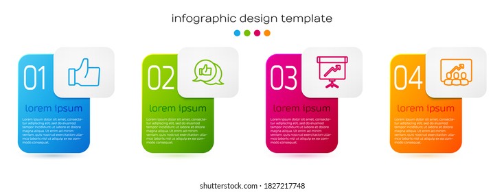 Set line Hand like, , Chalkboard with diagram and Project team base. Business infographic template. Vector