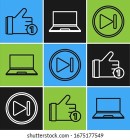 Legen Sie die Zeile Hand wie, Schnell vorwärts und Laptop Symbol. Vektorillustration