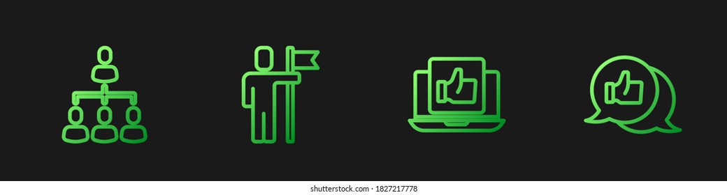 Set line Hand like, Hierarchy organogram chart, Team leader and . Gradient color icons. Vector