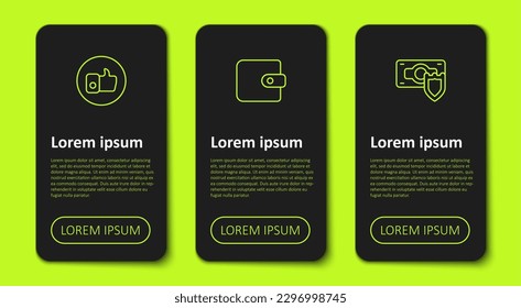 Fijar la línea como, Cartera y Dinero con el escudo. Plantilla de infografía empresarial. Vector