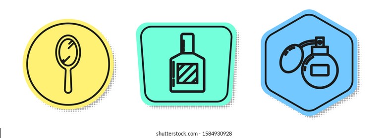 Set line Hand mirror, Aftershave and Aftershave. Colored shapes. Vector