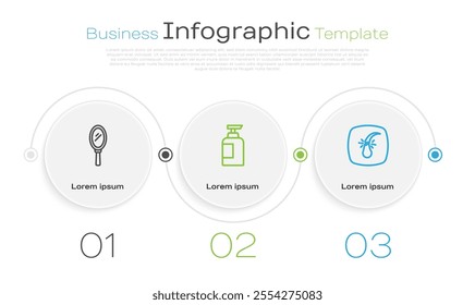 Set line Hand mirror, Bottle of shampoo and Broken hair follicle. Business infographic template. Vector