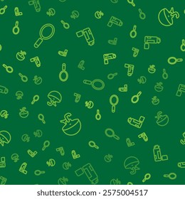 Set line Hand mirror, Washbasin and Shaving gel foam on seamless pattern. Vector