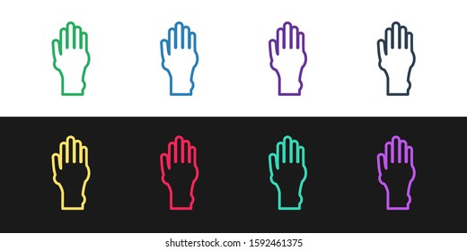 Set line Hand with psoriasis or eczema icon isolated on black and white background. Concept of human skin response to allergen or chronic body problem.  Vector Illustration