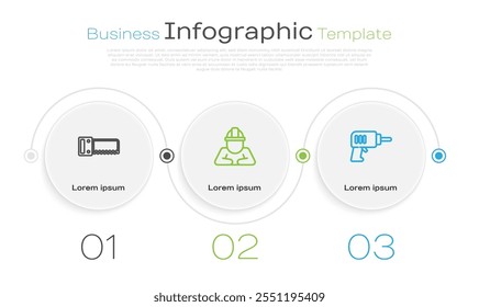 Set line Hand saw, Builder and Electric drill machine. Business infographic template. Vector