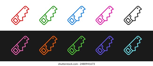 Set line Hand saw icon isolated on black and white background.  Vector