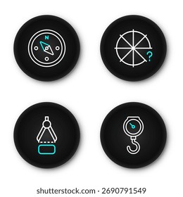 Set line Hand scale spring mechanical, Drawing compass, Circle of pieces and Compass icon. Vector