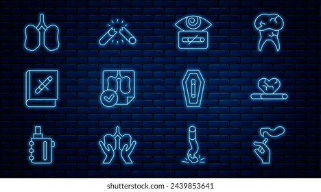 Set line Hand mit Rauchen Zigarette, Herzkrankheit, Hypnose, Lungen-Röntgendiagnostik, Book Stopp, Tod von und gebrochen Symbol. Vektor