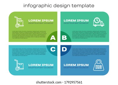 Set line Hand truck and boxes, , Weight and Logistics delivery clock. Business infographic template. Vector