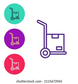 Set line Hand truck and boxes icon isolated on white background. Dolly symbol. Set icons colorful. Vector