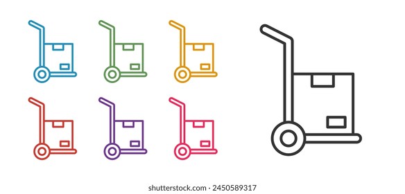 Set line Hand truck and boxes icon isolated on white background. Dolly symbol. Set icons colorful. Vector
