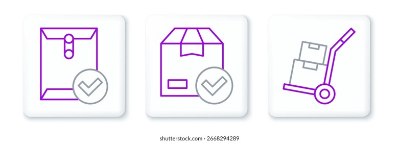 Set line Hand truck and boxes, Envelope check mark and ackage with icon. Vector