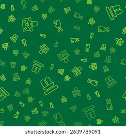 Set line Handbag, Fountain and Woman dress on seamless pattern. Vector