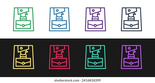 Set line Handbag icon isolated on black and white background. Female handbag sign. Glamour casual baggage symbol.  Vector