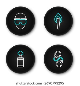 Set Linie Handschellen, Granate, Fackel Flamme und Special Forces Soldat Symbol. Vektorgrafik