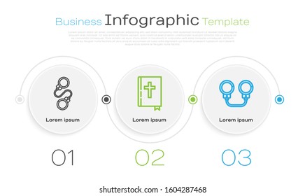 Set line Handcuffs, Holy bible book and Handcuffs. Business infographic template. Vector