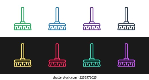 Set line Handle broom icon isolated on black and white background. Cleaning service concept.  Vector Illustration