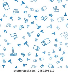Set line Handle broom, Trash can and Water tap on seamless pattern. Vector