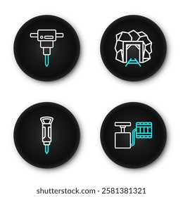 Set line Handle detonator, Construction jackhammer, Mine entrance and  icon. Vector