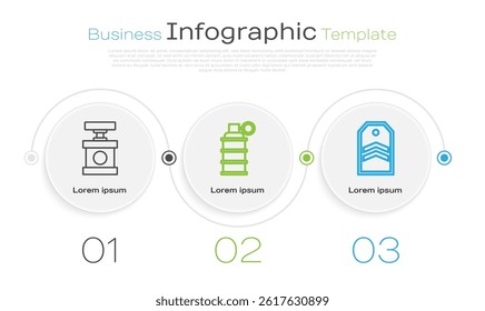 Set line Handle detonator for dynamite, Hand grenade and Chevron. Business infographic template. Vector
