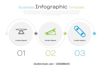 Set line Hang glider, Skateboard on street ramp and Skateboard trick. Business infographic template. Vector