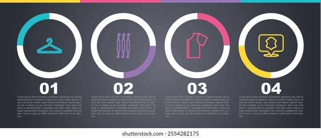 Set line Hanger wardrobe, Crochet hook, Sewing pattern and Leather. Business infographic template. Vector