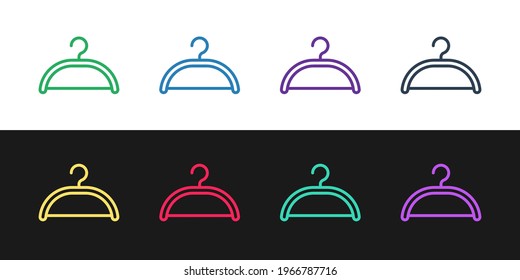 Set line Hanger wardrobe icon isolated on black and white background. Cloakroom icon. Clothes service symbol. Laundry hanger sign.  Vector