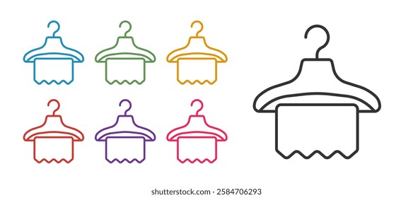 Set line Hanger wardrobe icon isolated on white background. Cloakroom icon. Clothes service symbol. Laundry hanger sign. Set icons colorful. Vector