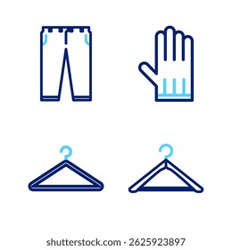 Definir linha Hanger guarda-roupa, luva de couro e Calças ícone. Vetor