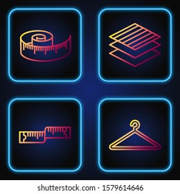 Set line Hanger wardrobe, Tape measure, Tape measure and Textile fabric roll. Gradient color icons. Vector