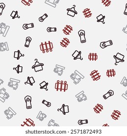 Set line Hanger wardrobe, Zipper, Sewing machine and Needle for sewing on seamless pattern. Vector