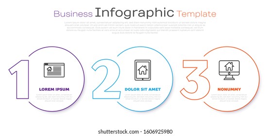 Set line Hanging sign with text Online Sale, Tablet and smart home and Computer monitor with smart home. Business infographic template. Vector