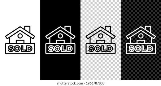 Set line Hanging sign with text Sold icon isolated on black and white, transparent background. Sold sticker. Sold signboard. Vector