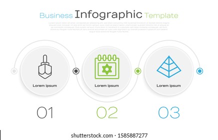 Set line Hanukkah dreidel, Jewish calendar with star of david and Egypt pyramids. Business infographic template. Vector