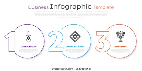 Set line Hanukkah dreidel, Star of David and Hanukkah menorah. Business infographic template. Vector