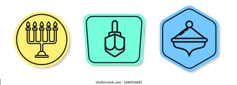 Set line Hanukkah menorah, Hanukkah dreidel and Hanukkah dreidel. Colored shapes. Vector