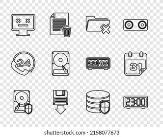 Ajuste la línea de la protección del disco duro, el reloj de alarma digital, la carpeta Delete, la copia de seguridad del disquete, el monitor Muerto, el icono Base de datos y Calendario. Vector