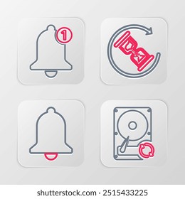 Set line Hard disk drive HDD sync refresh, Ringing bell, Waiting and Bell icon. Vector