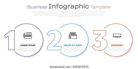 Set line Hard disk drive HDD, Computer cooler and Laptop. Business infographic template. Vector