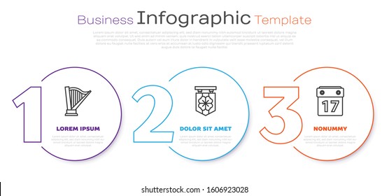 Set line Harp, Street signboard with four leaf clover and Saint Patrick's day with calendar. Business infographic template. Vector