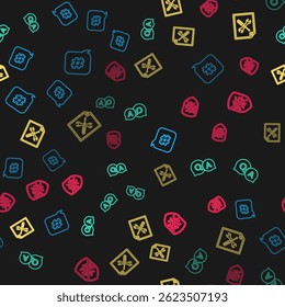 Set line Hashtag speech bubble, Question and Answer, File document service and Stop virus, bacteria on seamless pattern. Vector