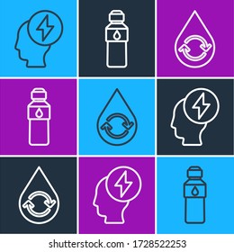 Set line Head and electric symbol, Recycle clean aqua and Bottle of water icon. Vector